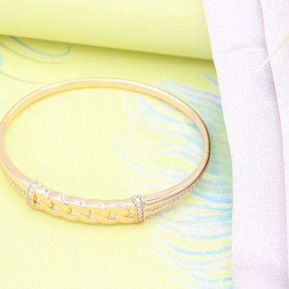 Rose Gold Bangle with Bold Chain Centerpiece, XPBL0577 - Picture 2 of 12